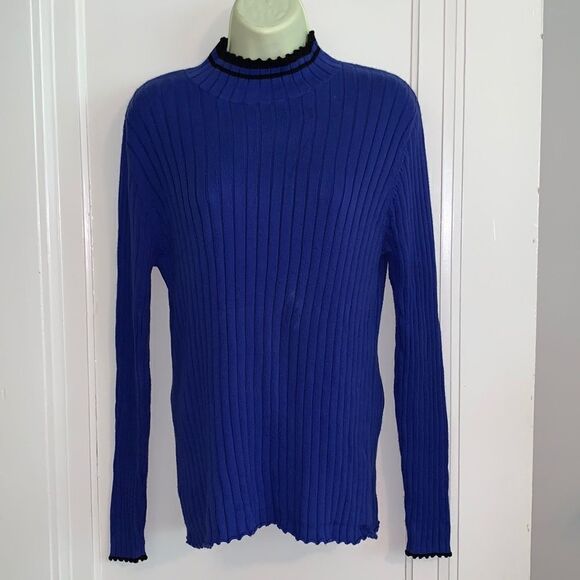 Susan Bristol purply/blue ribbed turtleneck sweater - Picture 1 of 8